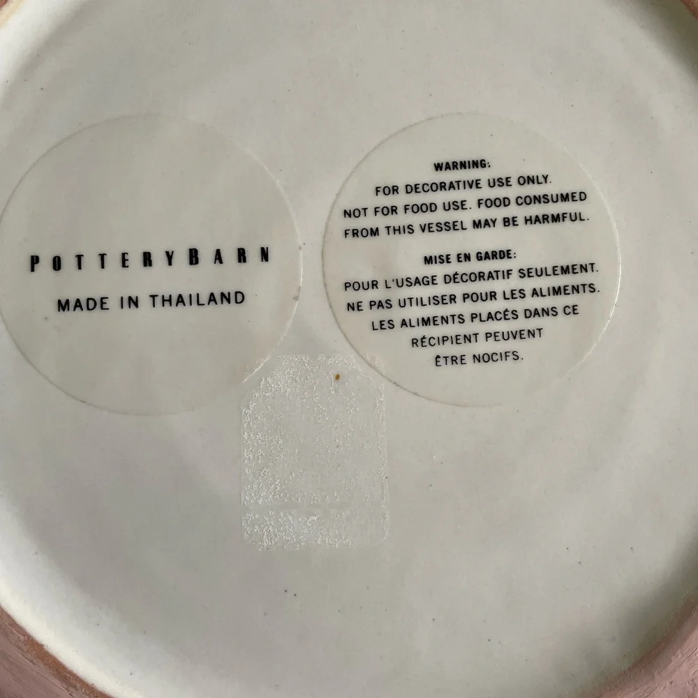 New Pottery Barn Large Round Decorative Bowl